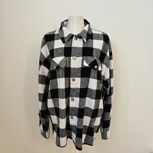 ONLY Buffalo Plaid Shacket Jacket Black White Check Oversized Size XL